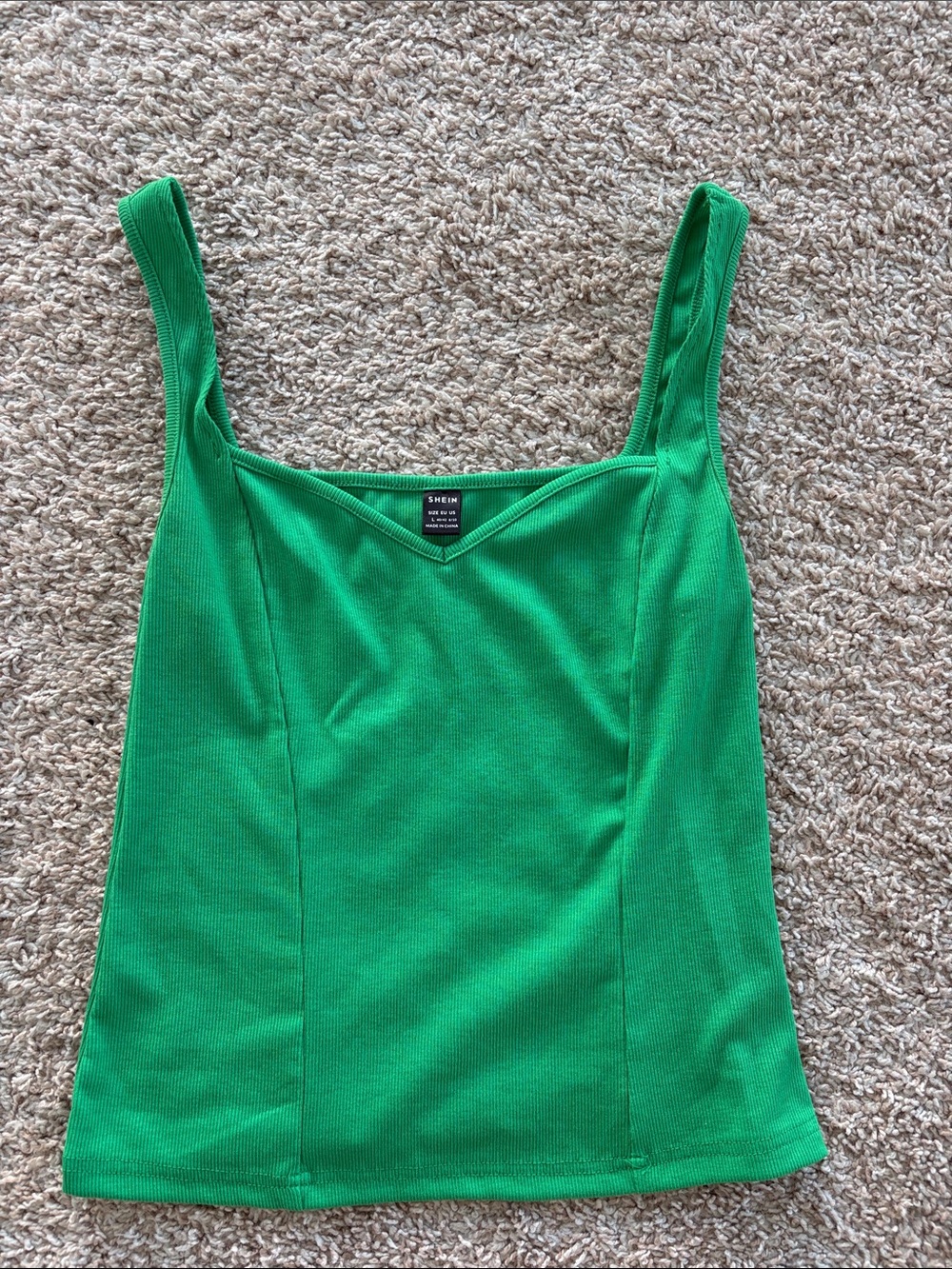 SHEIN Bright Green Ribbed Square-Neck Tank